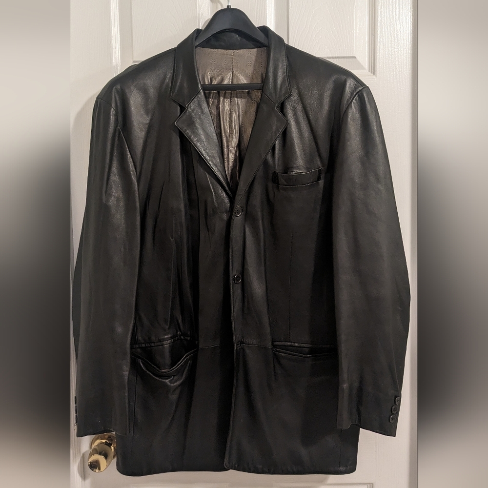 Men's Missani Collezione Super Soft Black Leather Blazer 46R Amazing Condition